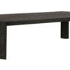 Sleek modern dining table in dark wood with elegant design and sturdy square legs.