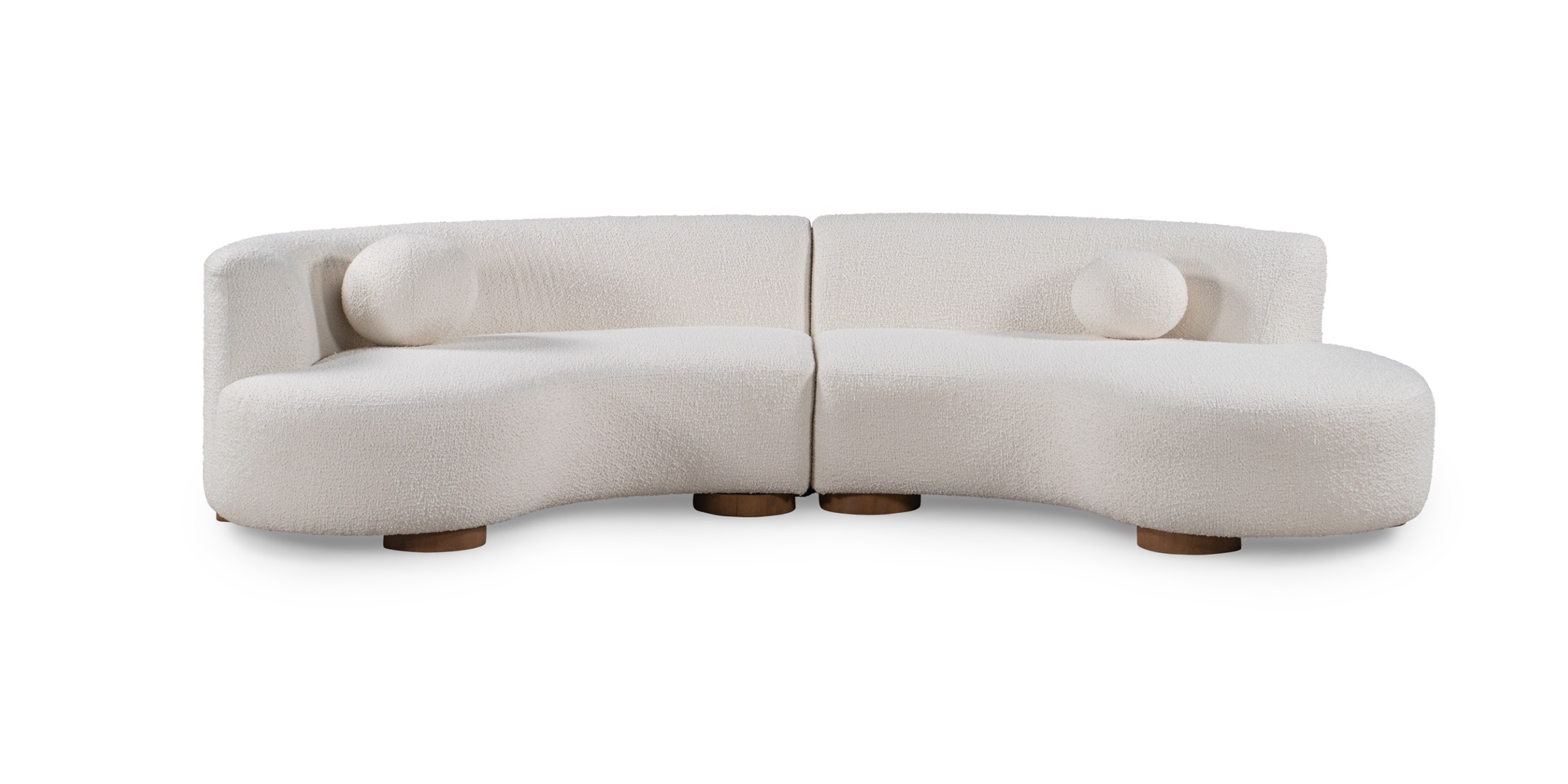 Flowing white organic couch with rounded edges, perfect for cozy contemporary living spaces.
