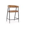 Stylish tan leather bar stool with a sturdy black metal frame and curved backrest.