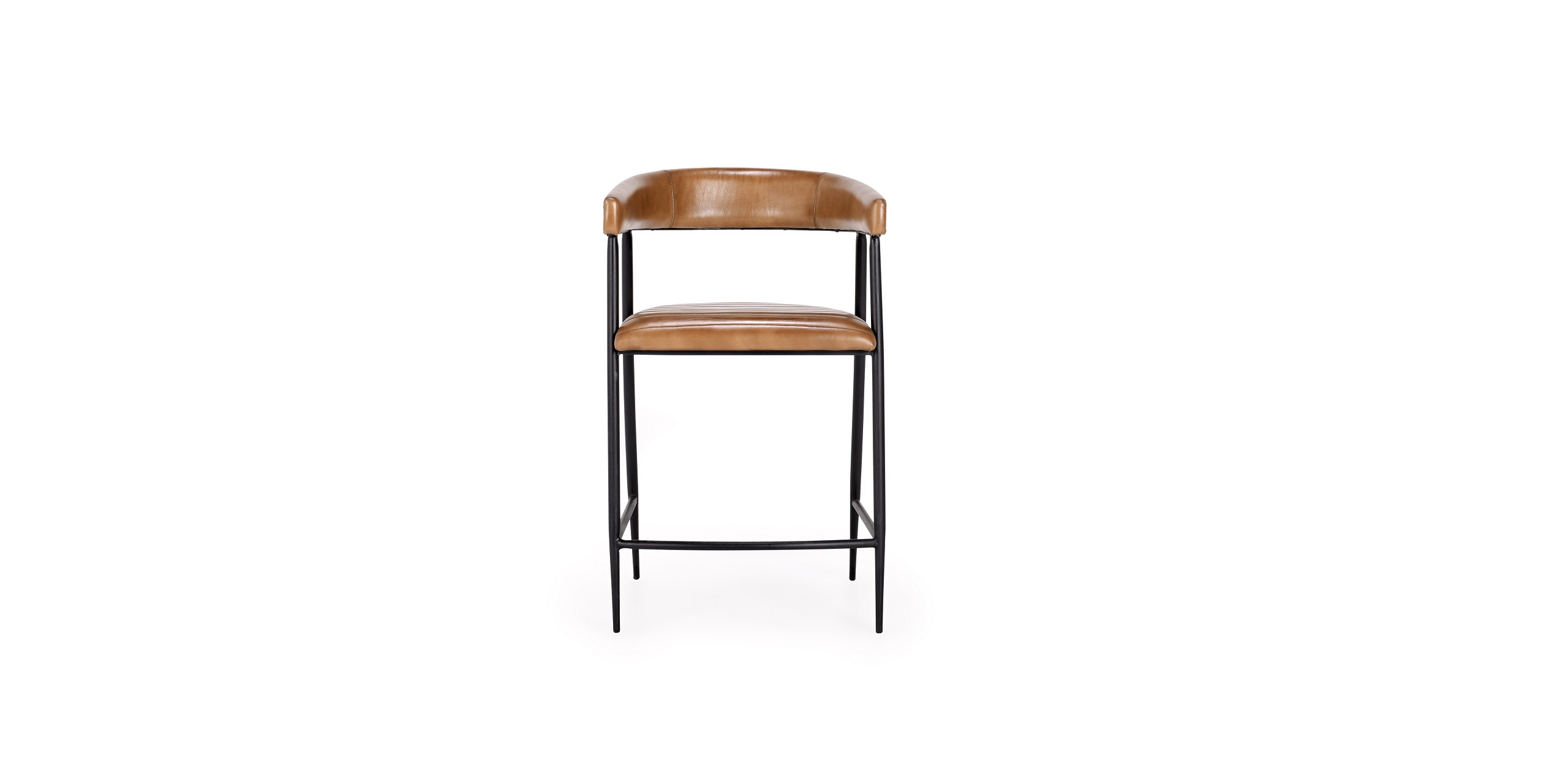 Stylish brown leather barstool with metal frame, perfect for modern kitchens and bars.