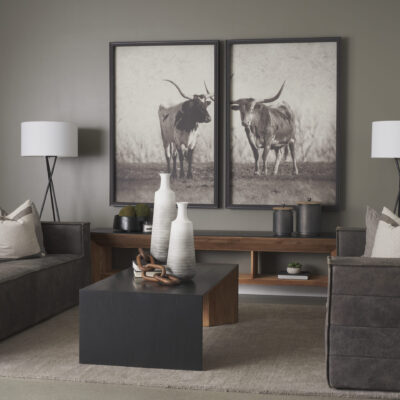 Stylish living room blends modern design with rustic charm and a warm, inviting atmosphere.