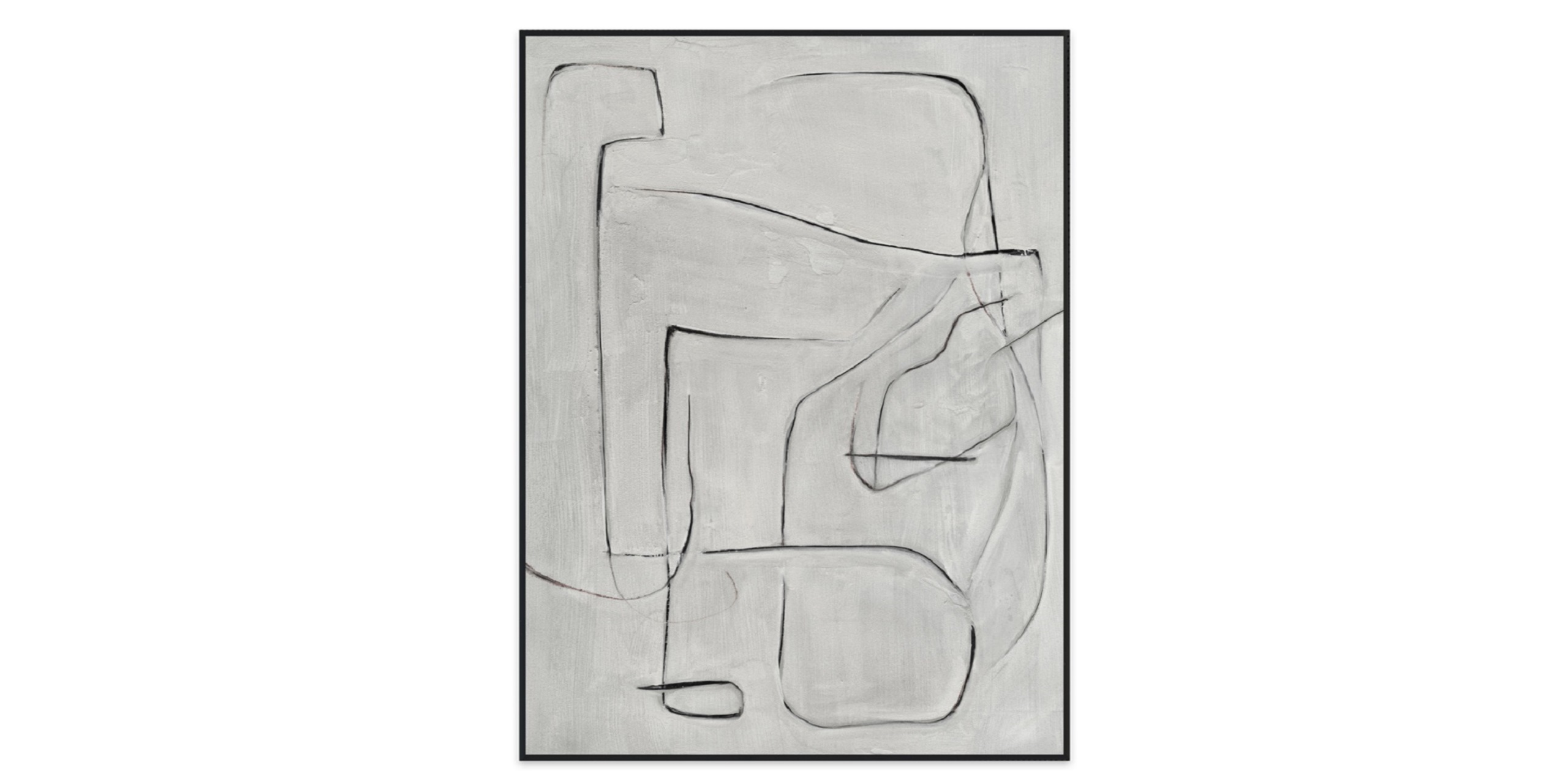 Intriguing abstract art in gray and black, blending minimalist design with dynamic shapes and lines.