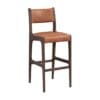 Sleek modern dark wood bar stool with comfortable tan leather seat for stylish home decor.