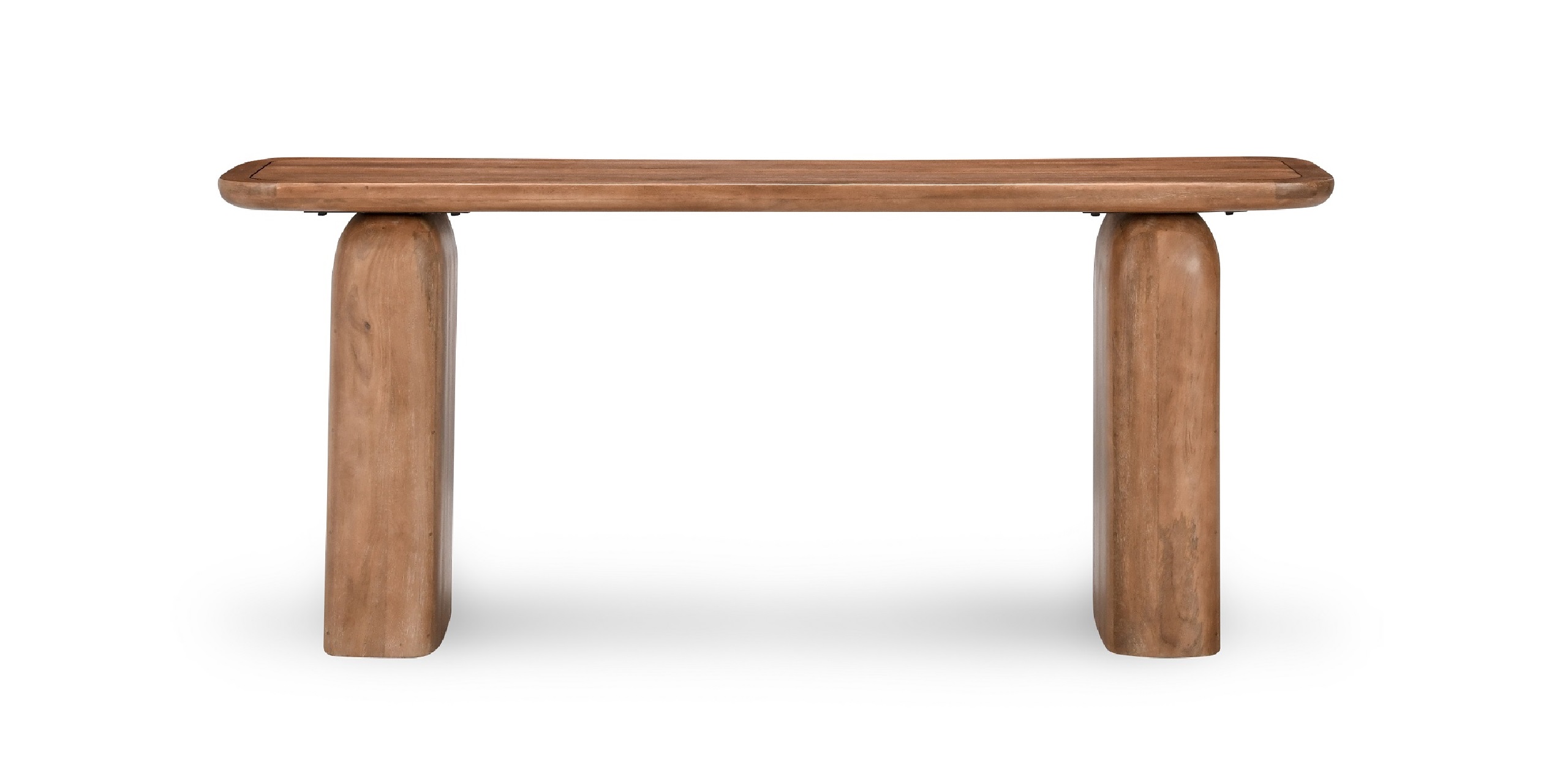 Stylish wooden console table with rounded legs, perfect for modern and contemporary interiors.