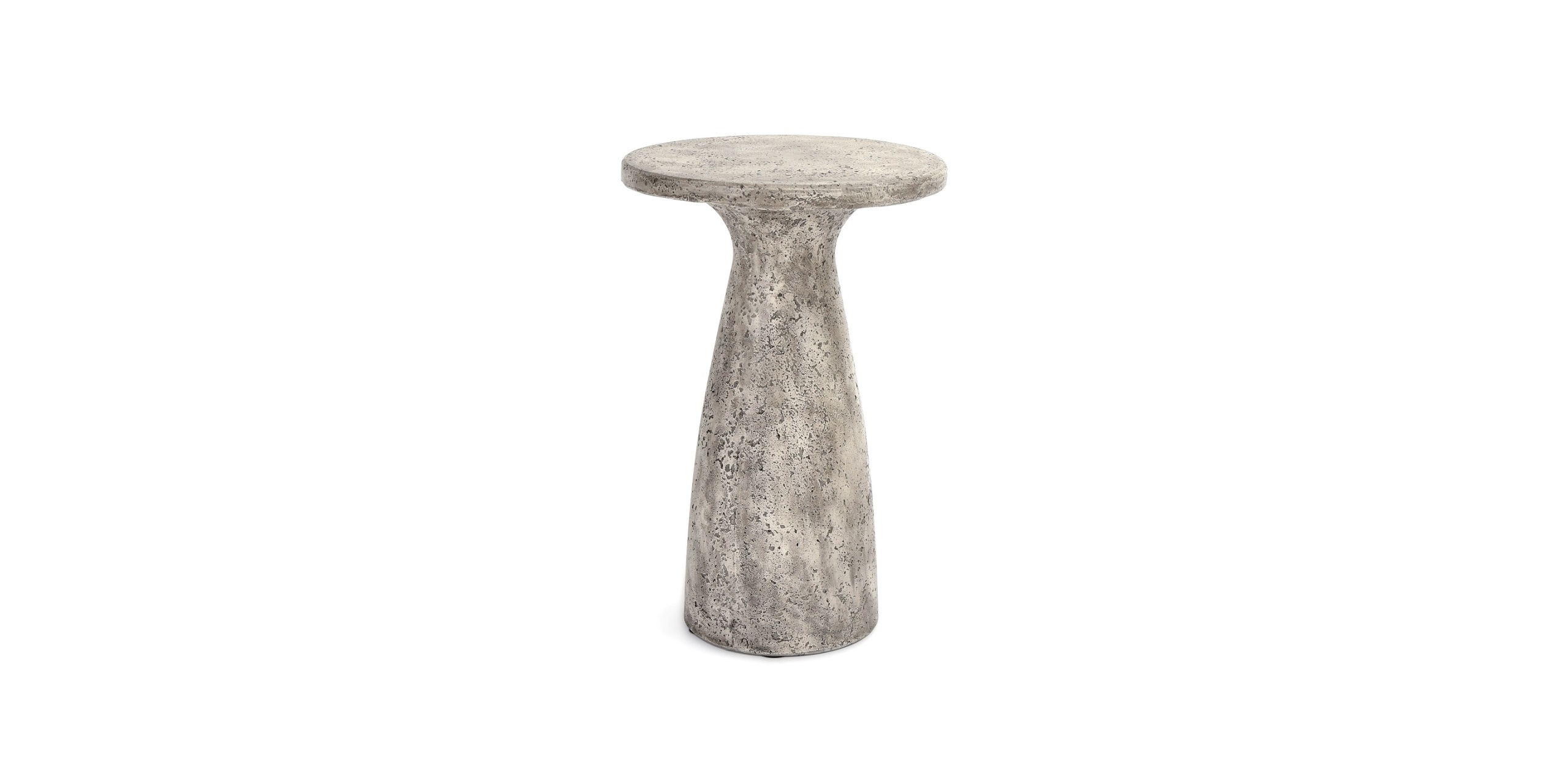 Contemporary concrete side table with sculptural hourglass design, perfect for indoor or outdoor use.