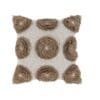 Textured circular decorative pillow in beige and dark brown for modern home décor.