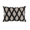 Geometric decorative pillow with black diamond pattern on beige fabric adds style to modern decor.