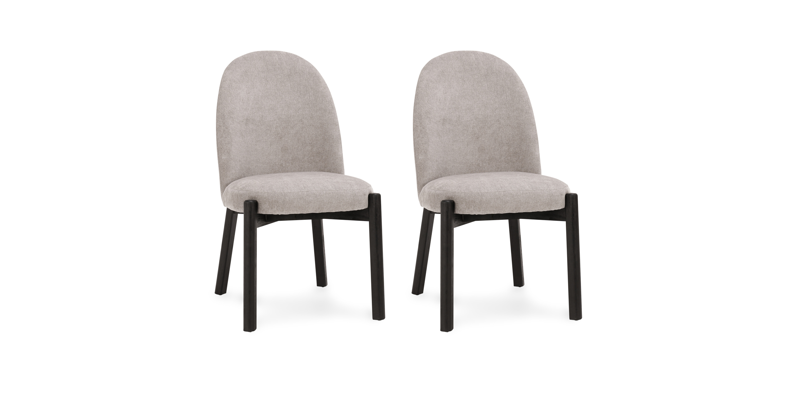 Stylish gray dining chairs with plush cushioning and dark wood legs for modern interiors.