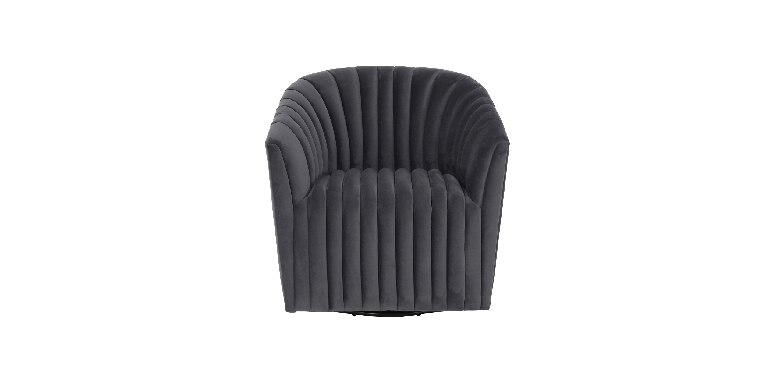 Stylish gray swivel chair with ribbed texture, perfect for modern living spaces.