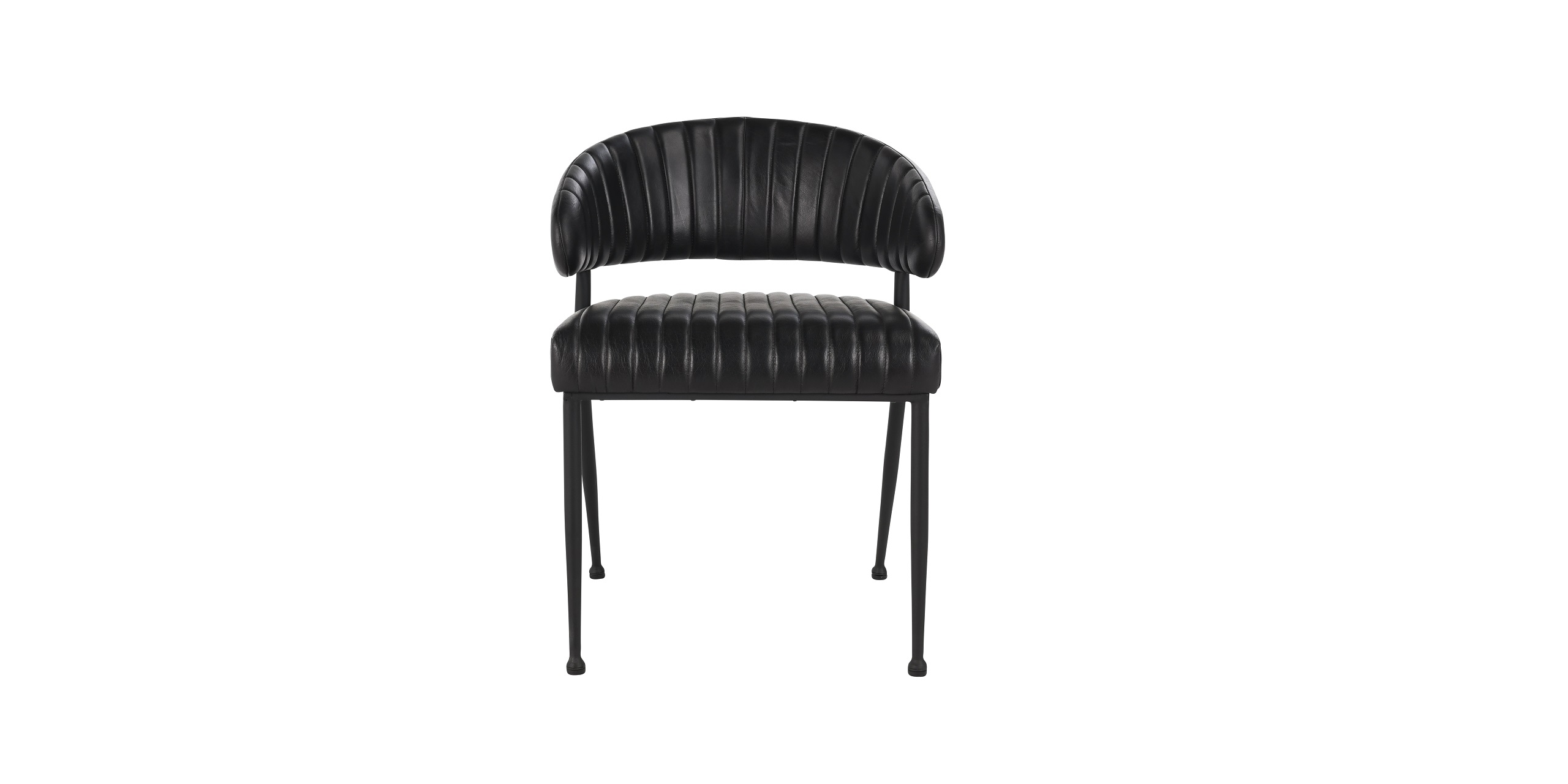 Stylish ergonomic black chair with leather upholstery and tapered metal legs for modern interiors.