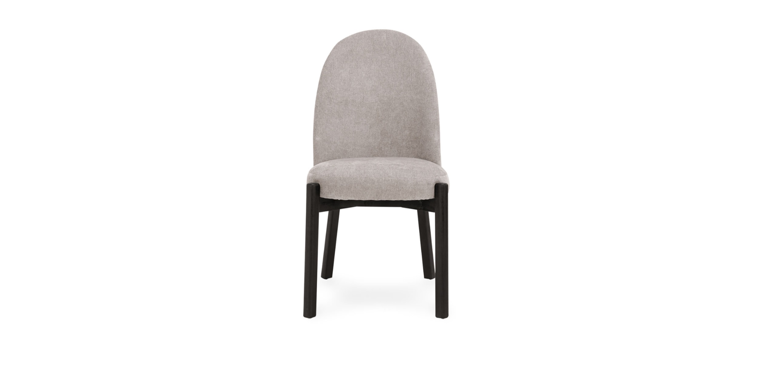 Elegant contemporary grey chair with dark wooden legs, perfect for modern interiors.