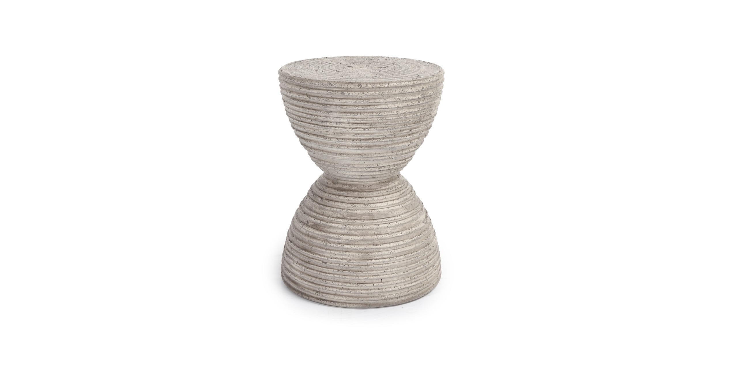 Sculptural gray hourglass stool blending artistry and functionality for modern interiors.