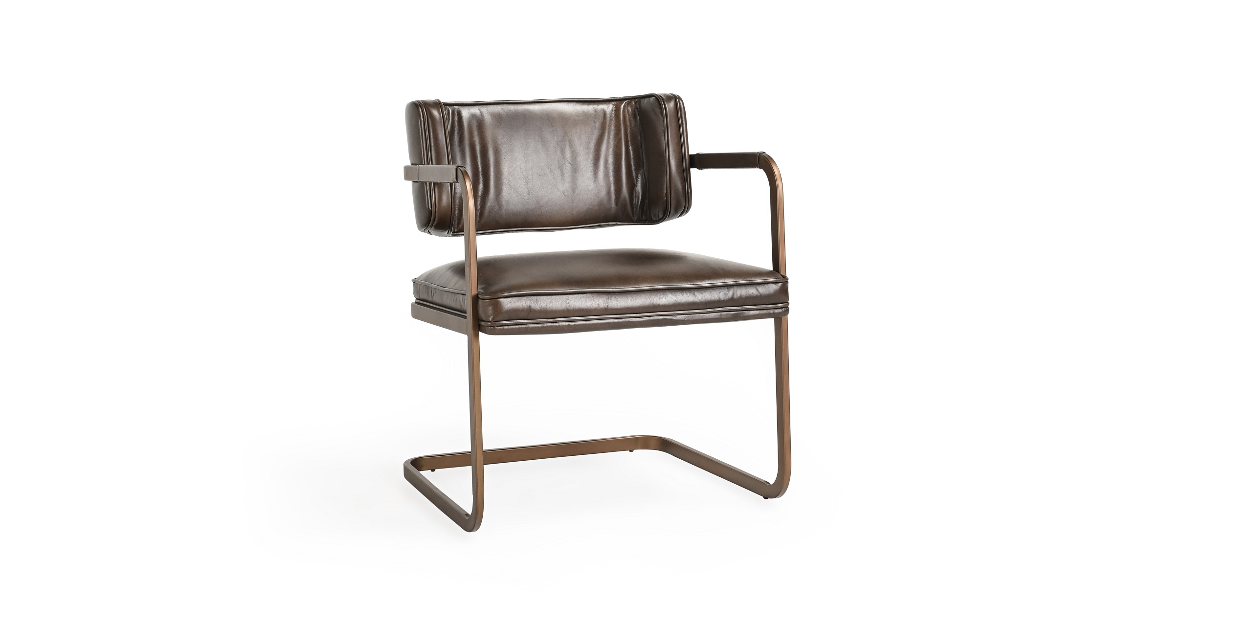 Sleek modern chair with leather upholstery and metal frame, ideal for stylish interiors.
