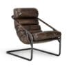 Stylish modern lounge chair with black metal frame and plush brown leather cushions for ultimate comfort.