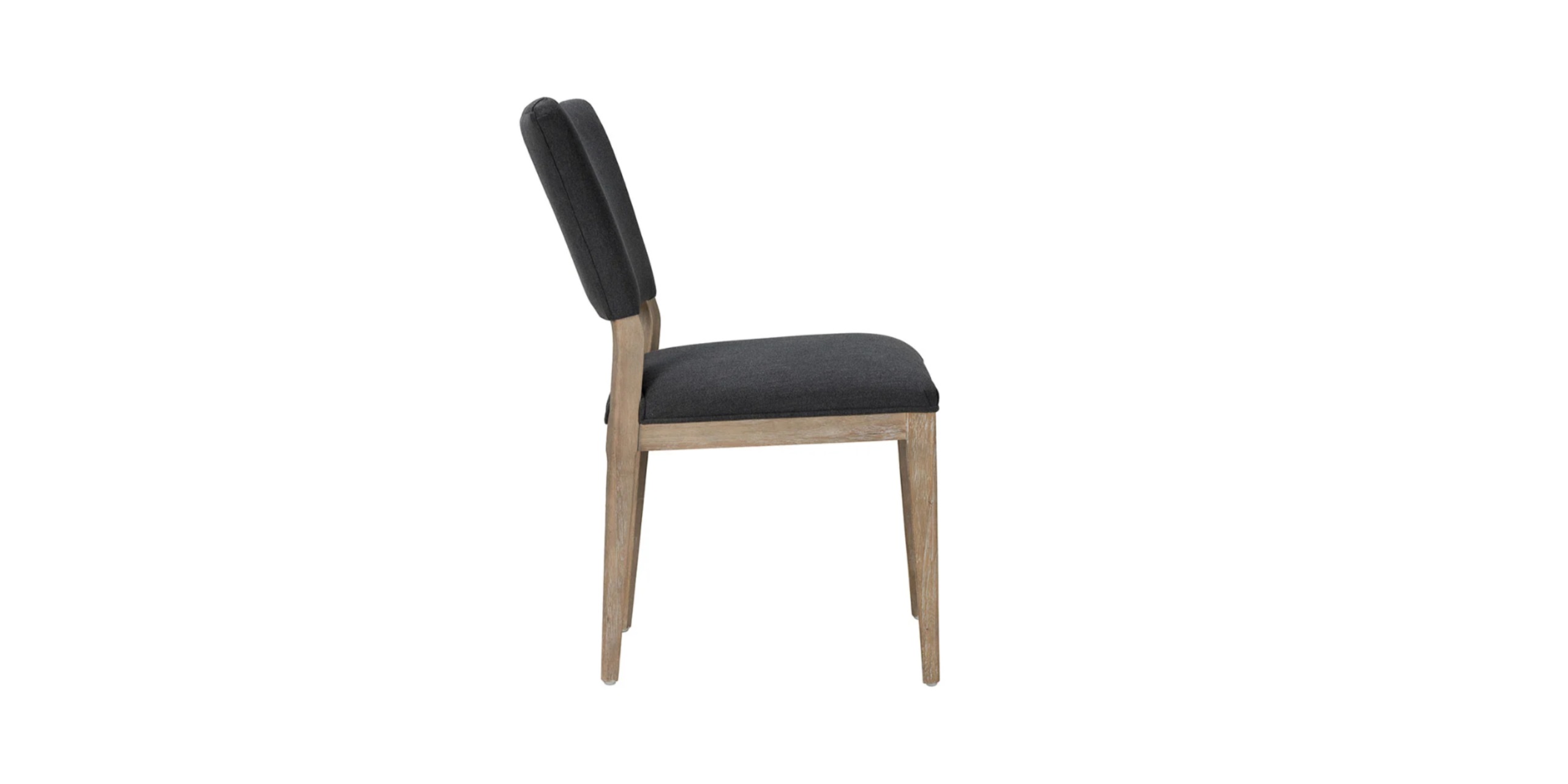 Stylish modern chair with wood frame, dark upholstery, and ergonomic design for any decor.