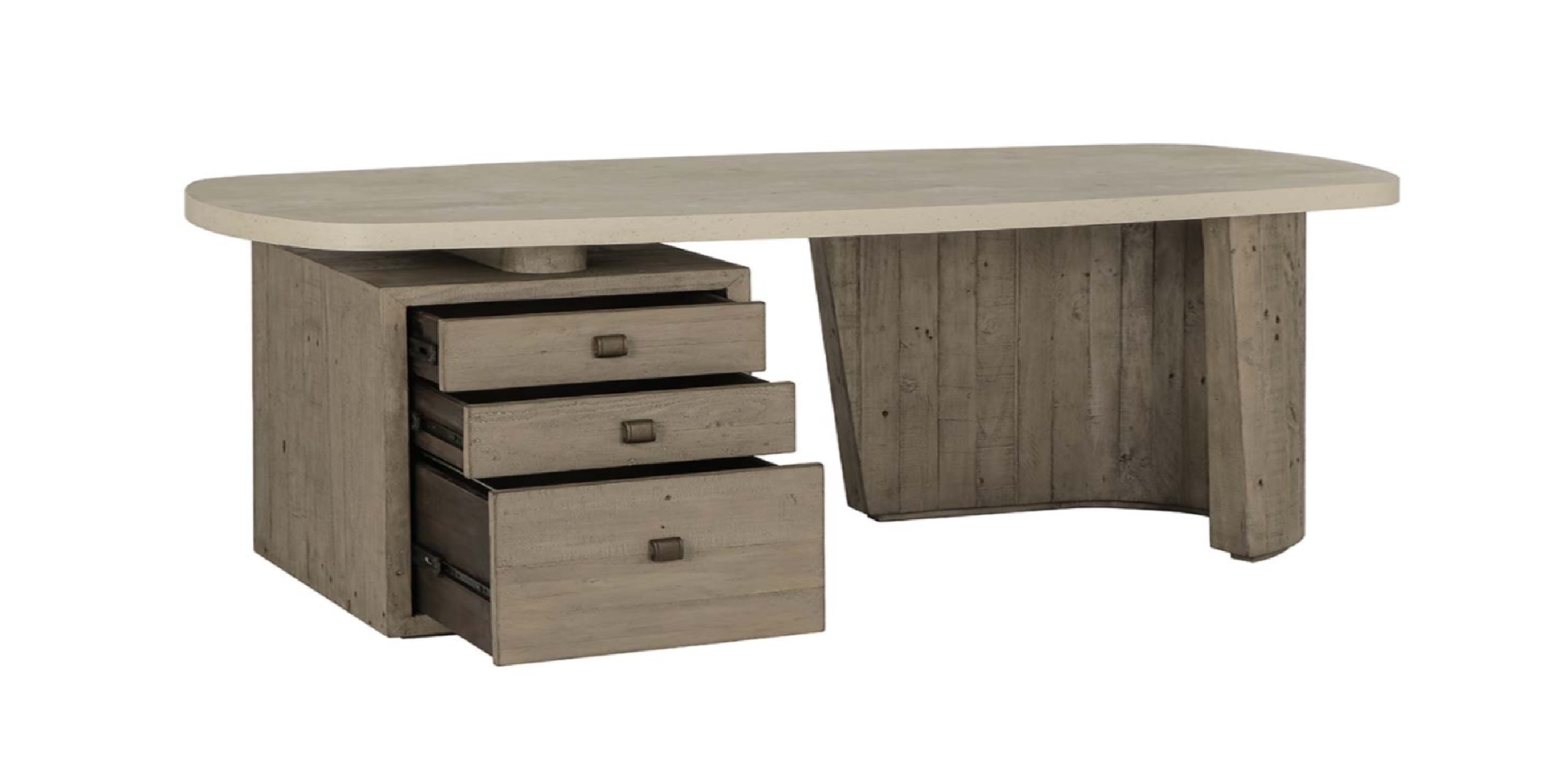Contemporary oval office desk with stylish design, spacious surface, and elegant storage options.