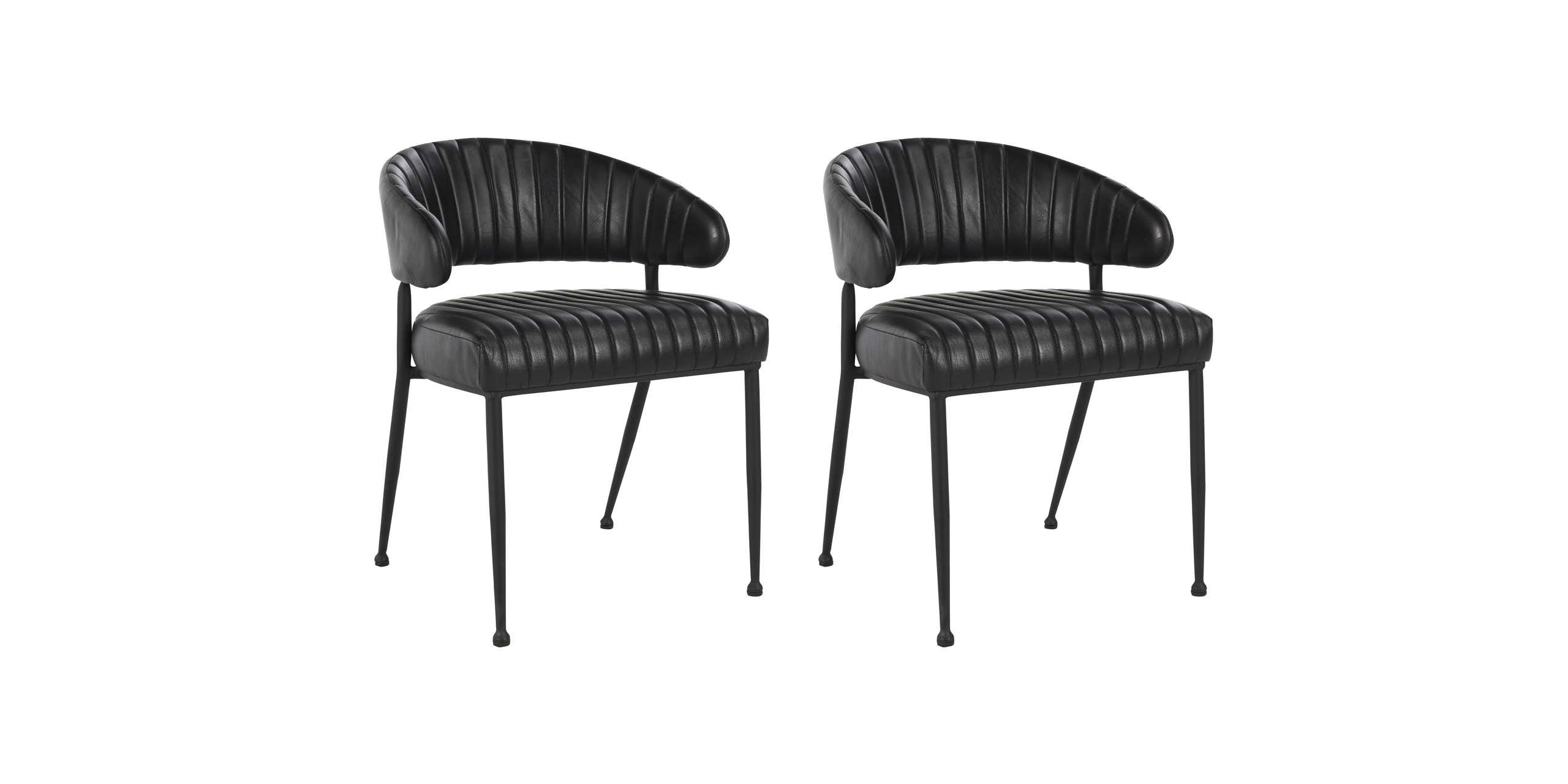 Contemporary black ribbed chairs with sleek curves and matte metal legs for stylish seating.