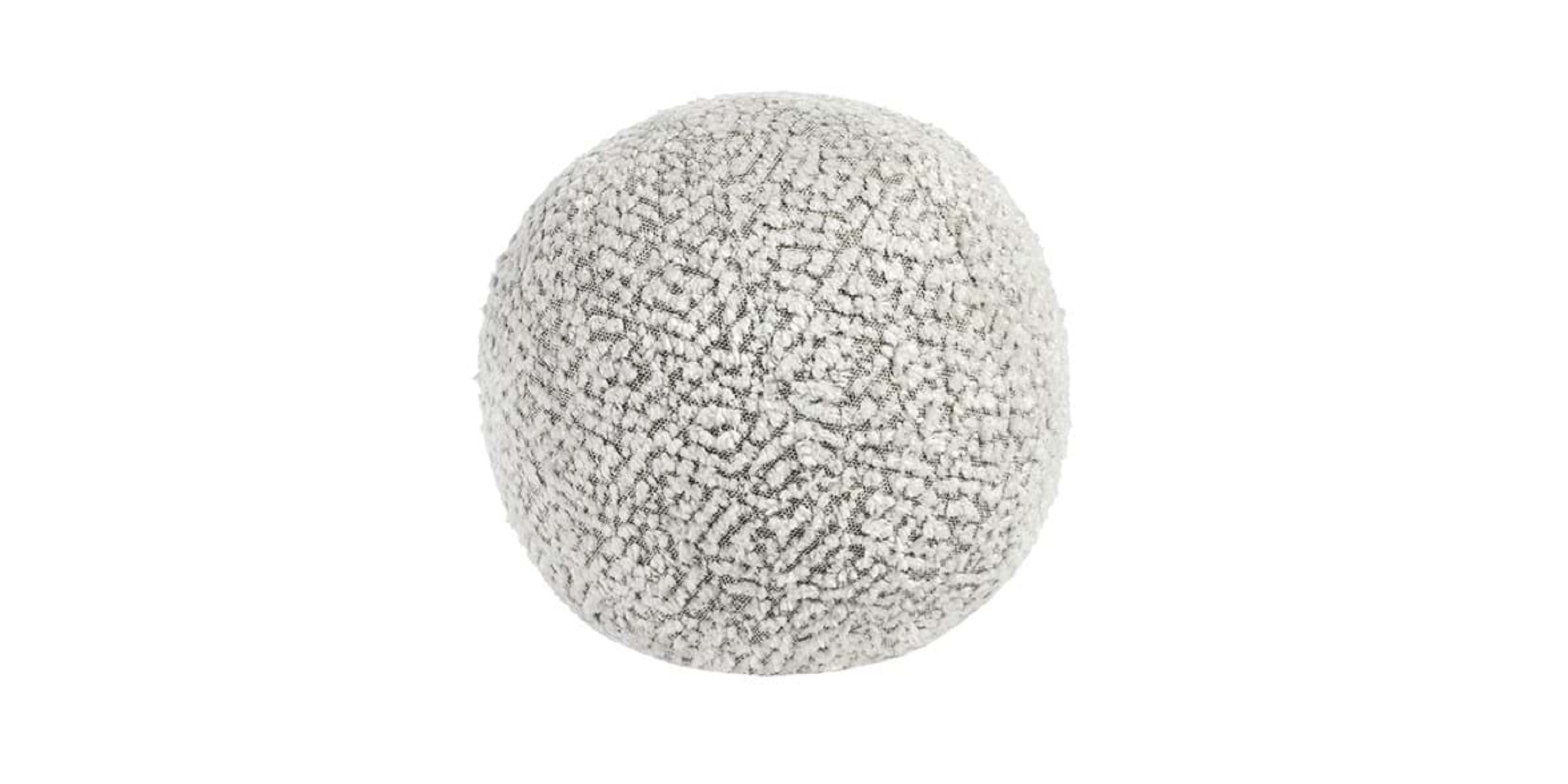 Soft, textured white and gray decorative sphere with abstract patterns for modern spaces.