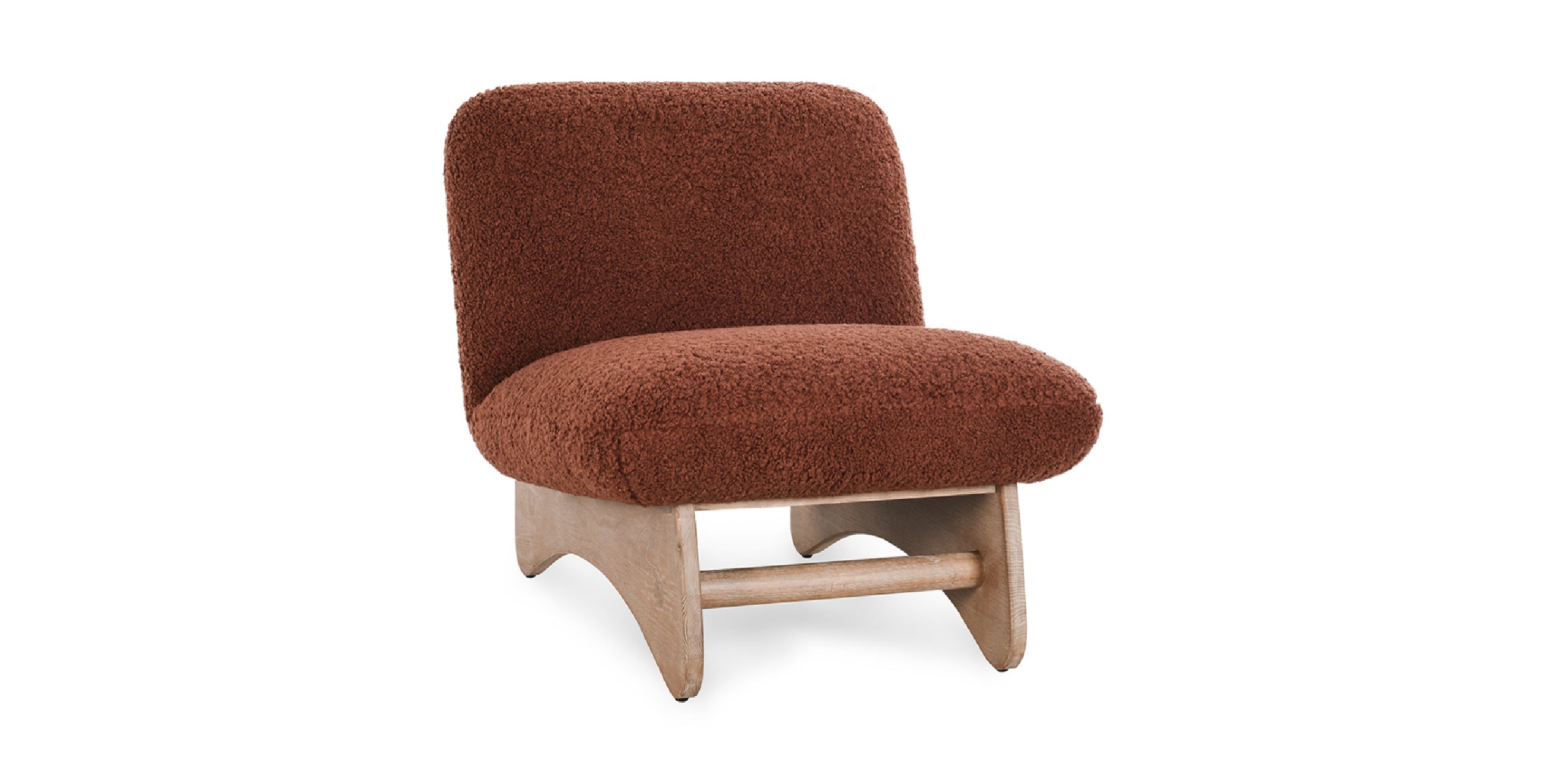 Cozy brown upholstered chair with a wooden base, blending comfort and contemporary design.