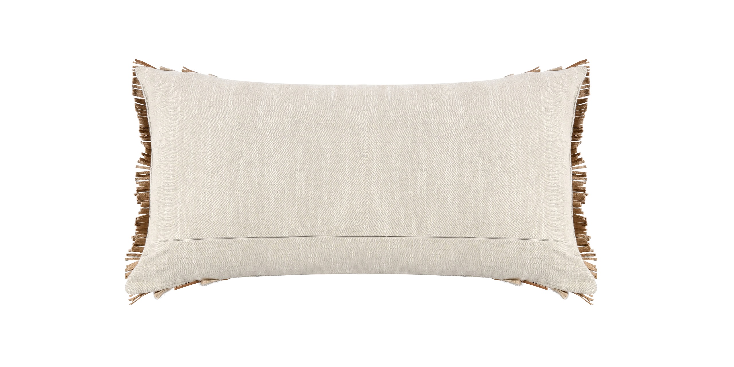 Versatile beige fringe pillow adds texture and style to any cozy home decor setting.