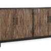 Modern rustic sideboard with diamond pattern, wooden finish, and sleek matte black handles.