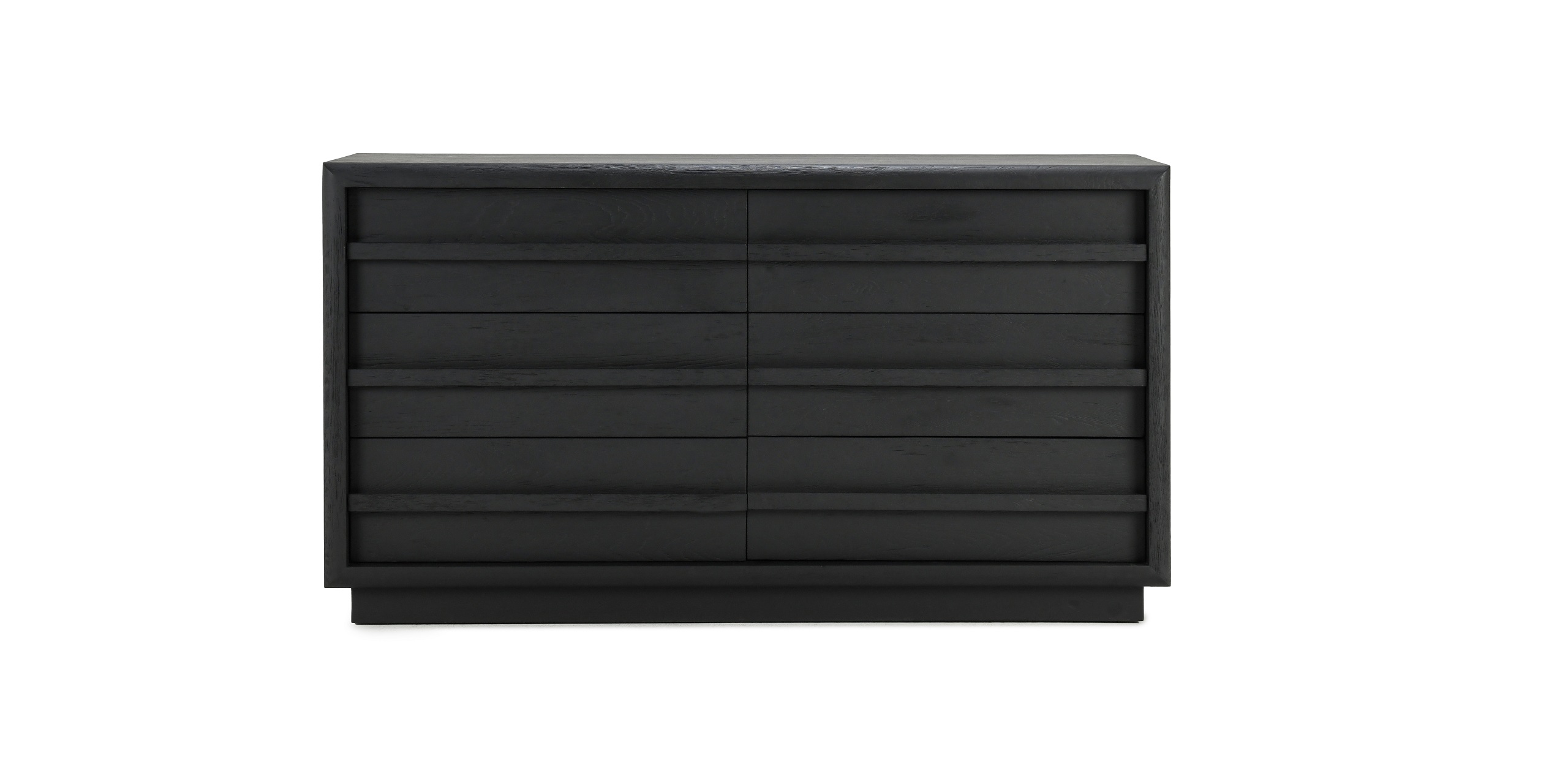 Sleek black modern dresser with minimalist design and flush drawers for stylish storage solutions.