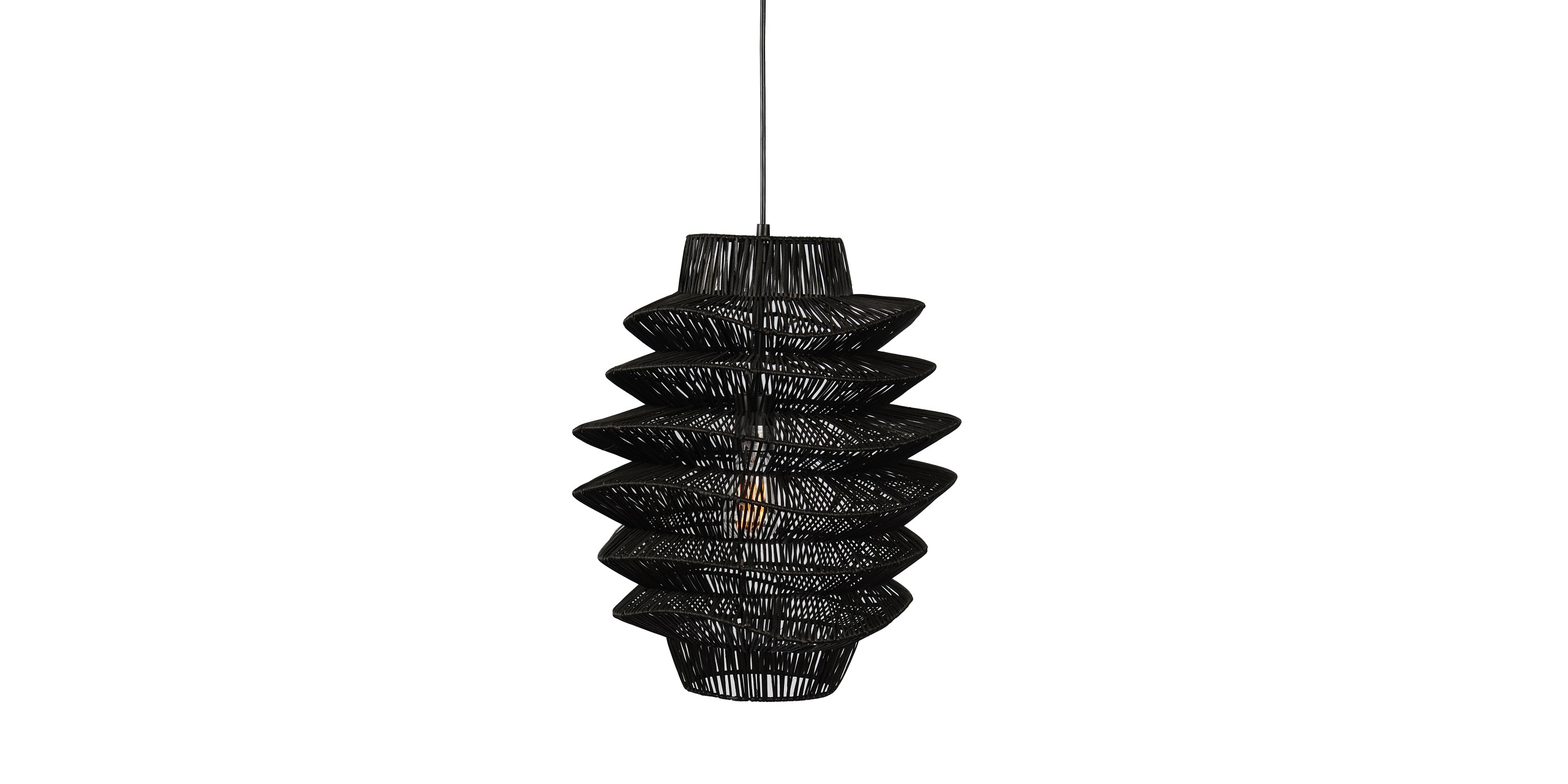 Sleek black pendant light with pine cone design adds warmth and style to any modern interior.