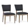 Stylish modern dining chairs in dark gray fabric with light wood frames for elegant comfort.