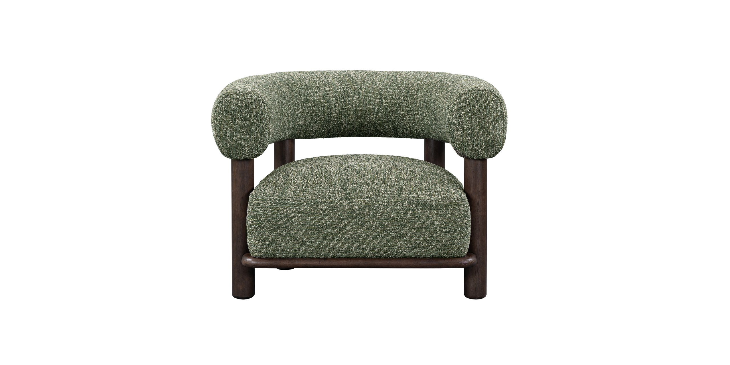 Cozy modern green armchair with rounded design and plush cushion, adding style to any space.