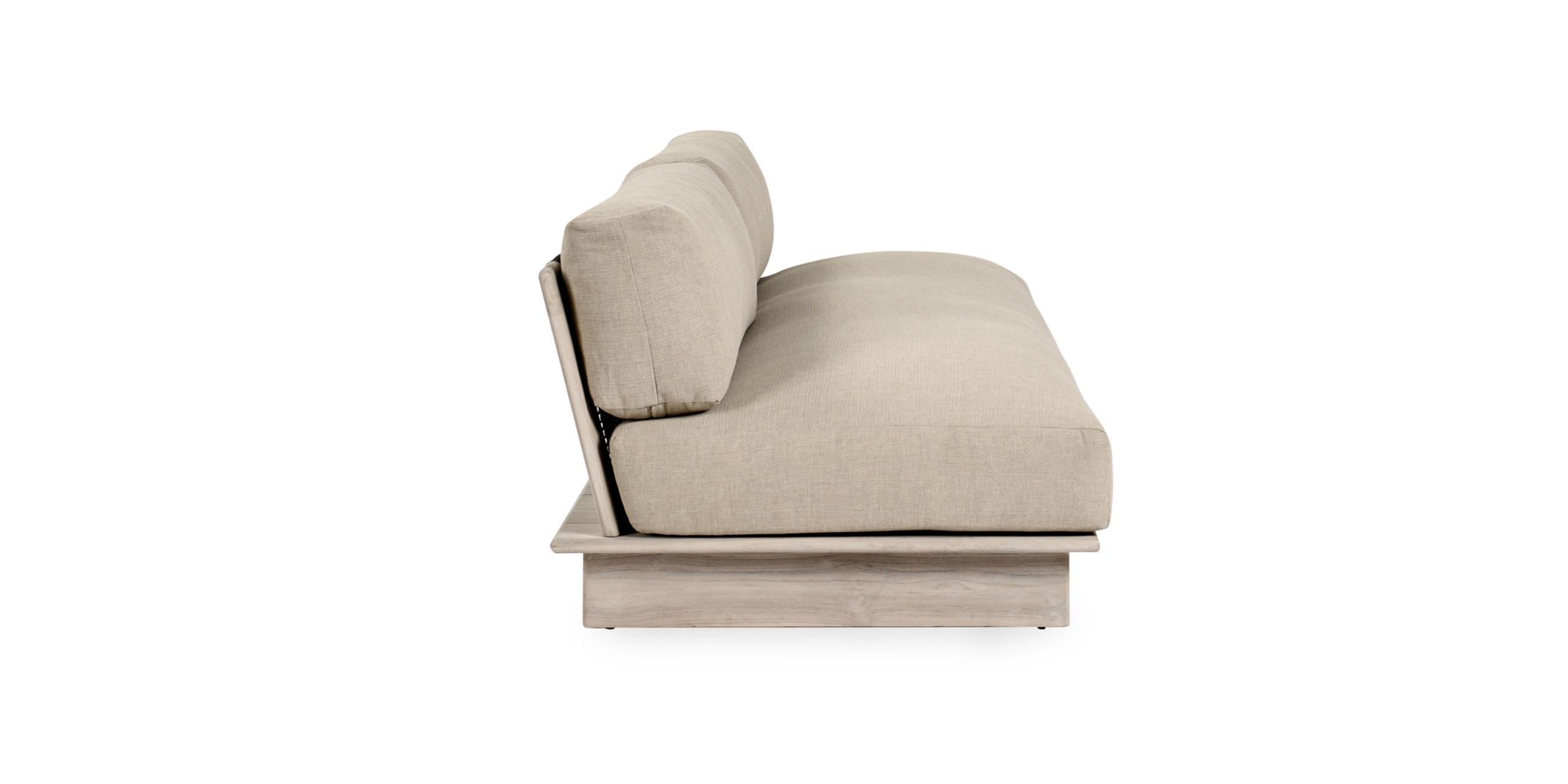 Chic beige sofa with modern minimalist design, plush cushions, and light wooden base for ultimate comfort.