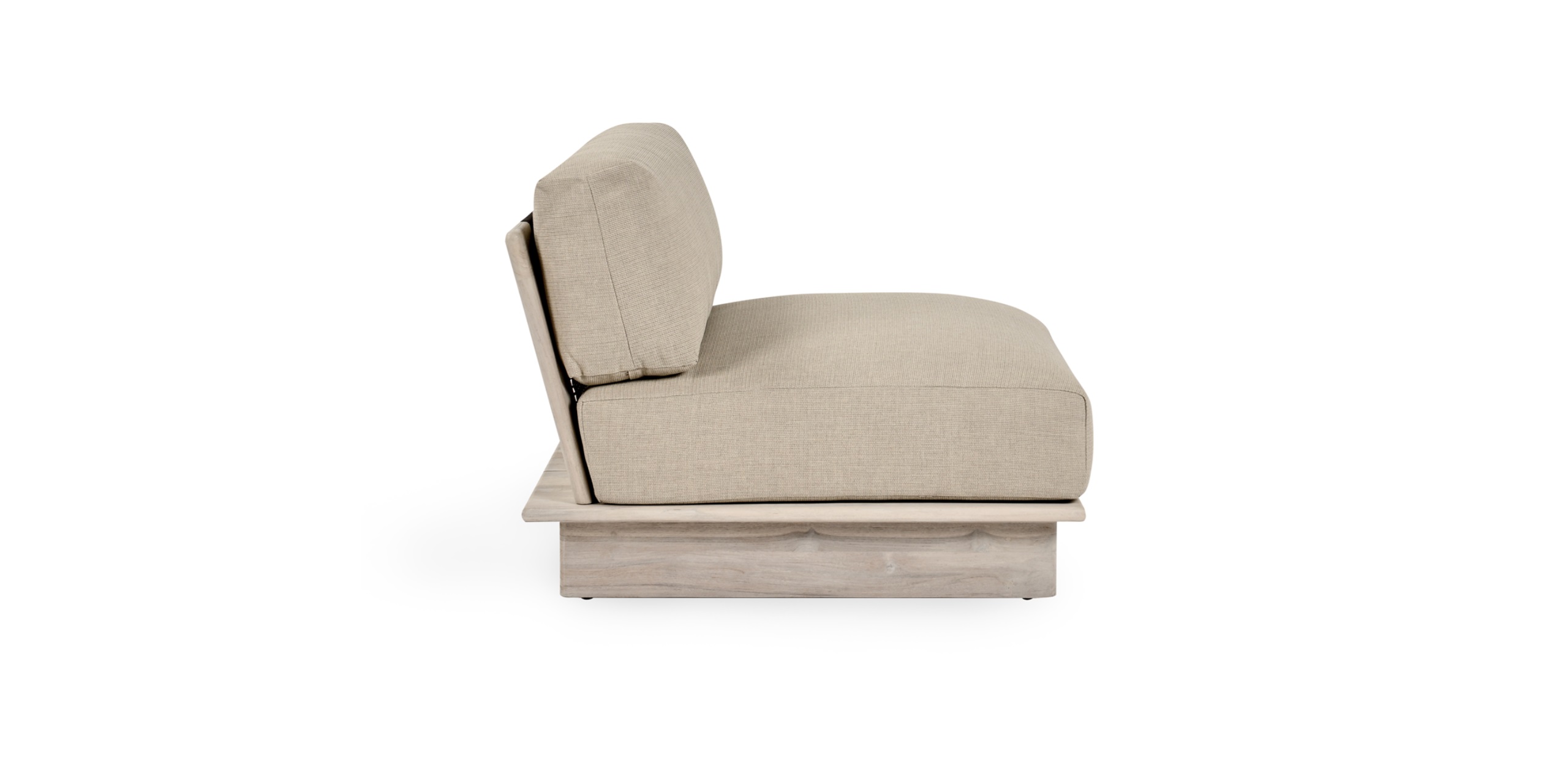 Minimalist lounge chair with beige upholstery and wood base, perfect for modern interiors.