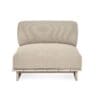 Soft beige lounge chair with minimalist design, wide backrest, and sturdy wooden legs.