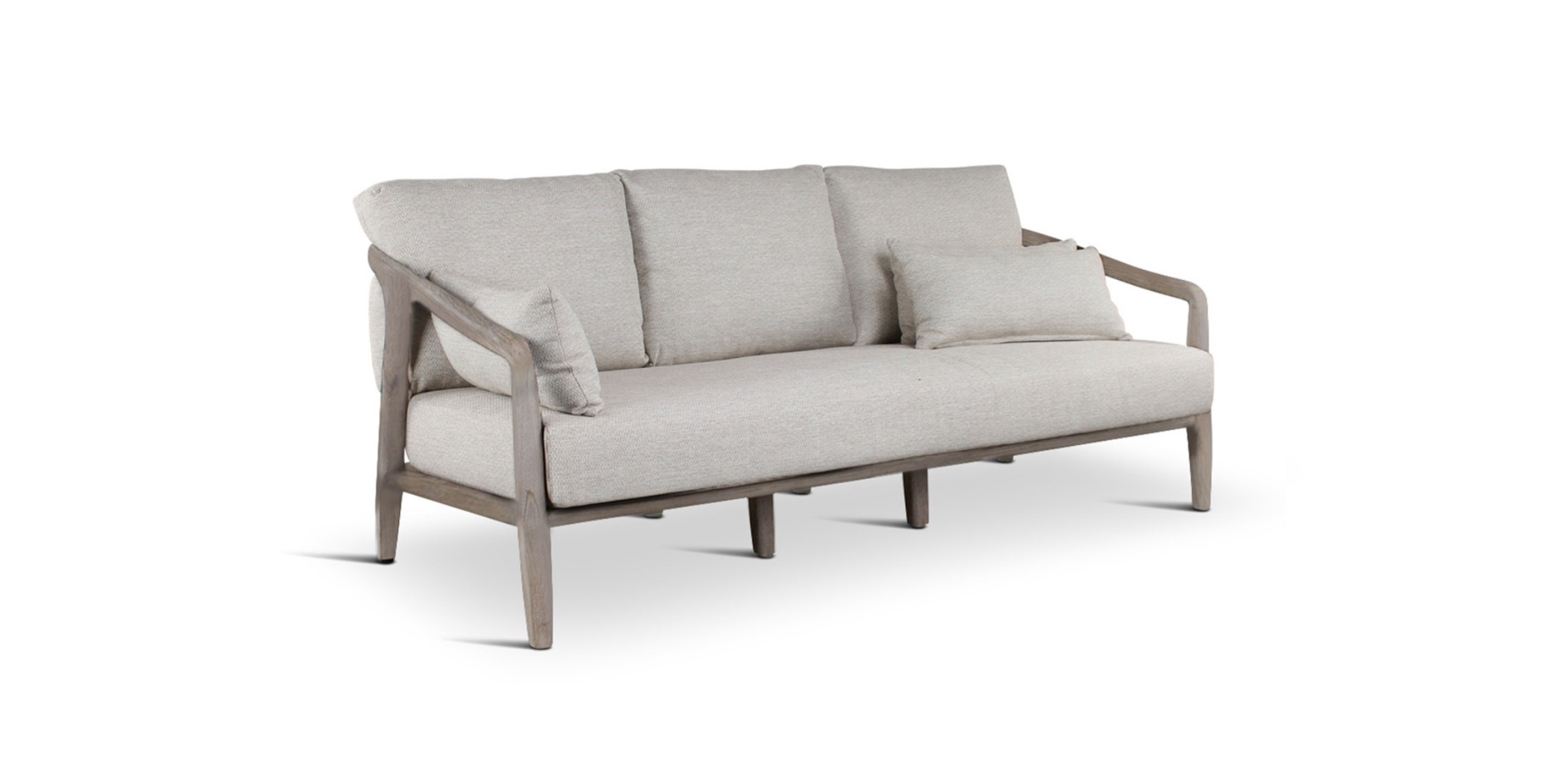 Contemporary light gray three-seater sofa with sleek design and cozy cushions for modern homes.