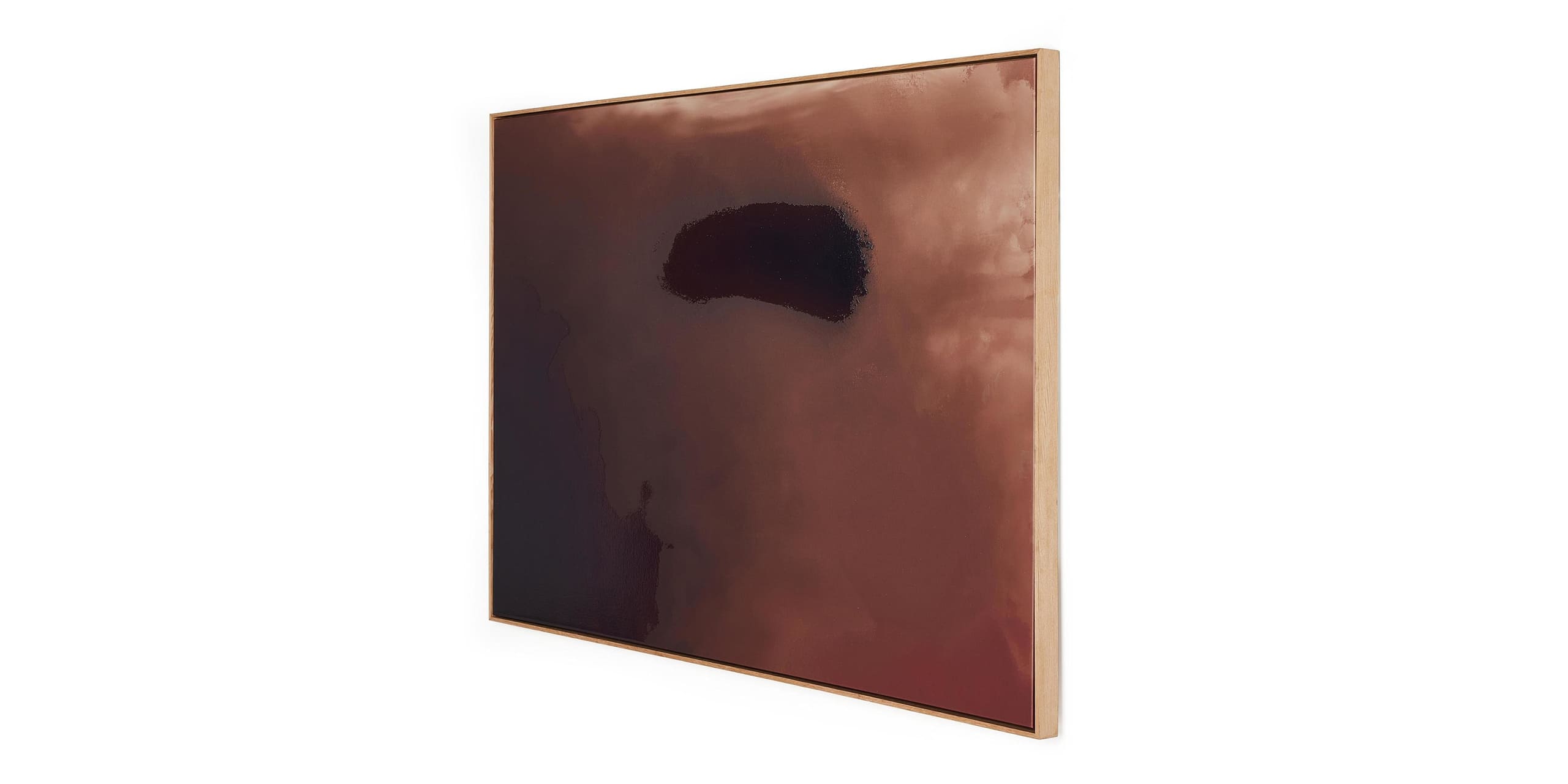Abstract burgundy artwork with textures and a mysterious silhouette evoking elegance and depth.