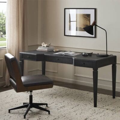 Sleek modern home office with minimalist design, natural light, and ergonomic workspace features.
