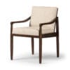 Elegant minimalist wooden armchair with beige upholstery, perfect for stylish, comfortable interiors.