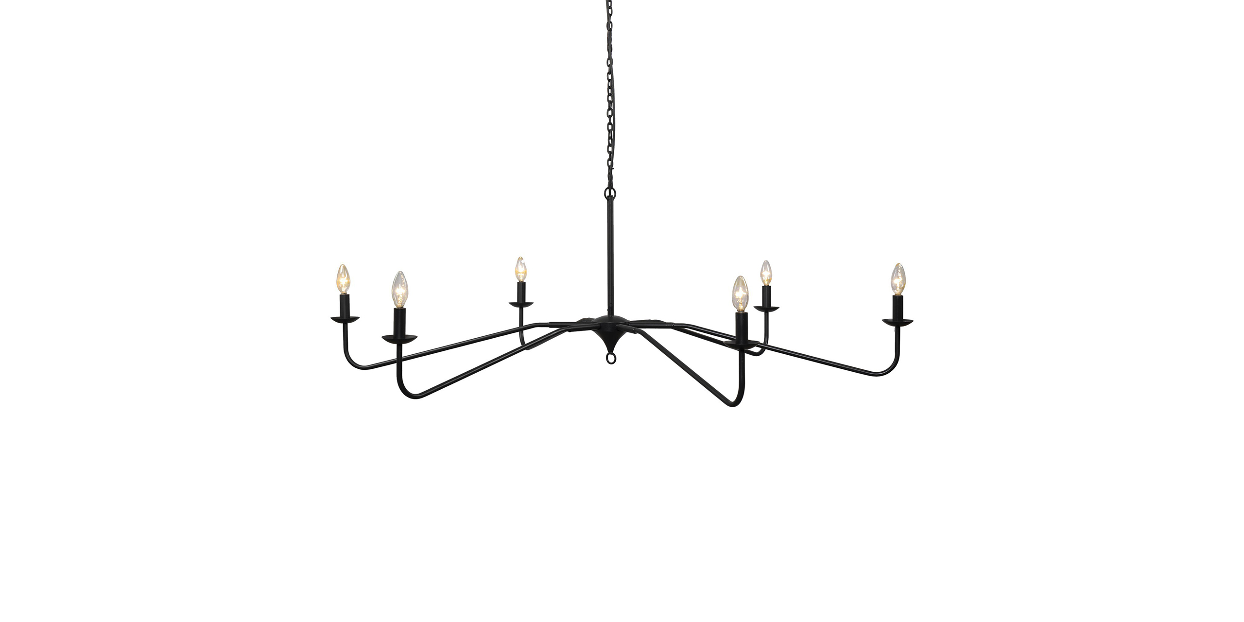 Stylish black metal chandelier with minimalist design and multiple light bulb holders.