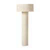 Sleek beige minimalist lamp with a sturdy base and wide shade, enhancing contemporary decor.
