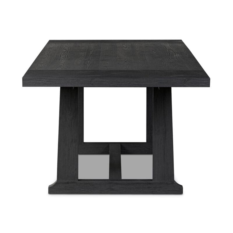 Sleek modern square table with dark finish, perfect for versatile dining, living, or workspace use.