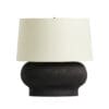 Stylish minimalist table lamp with dark base and soft white shade, perfect for any decor.