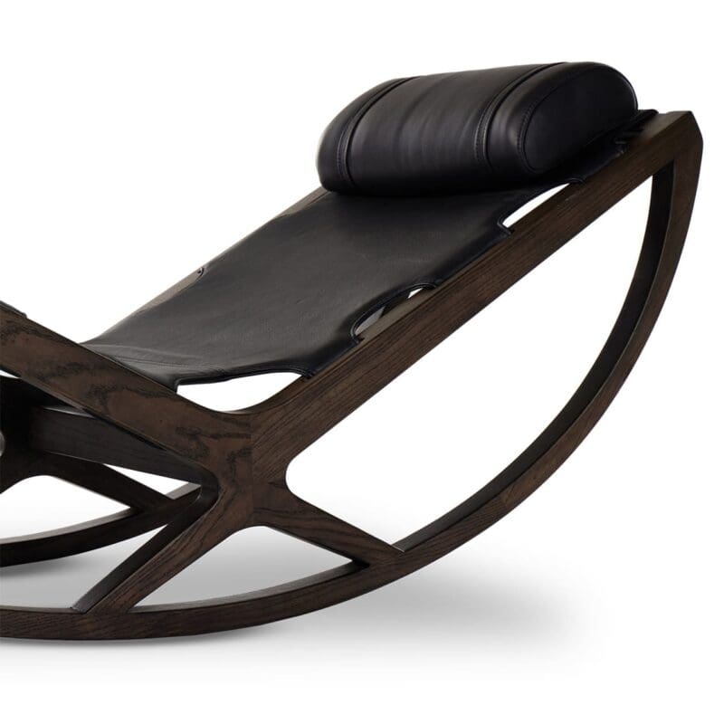 Sleek dark wood and black leather rocking chair combining style, comfort, and modern elegance.
