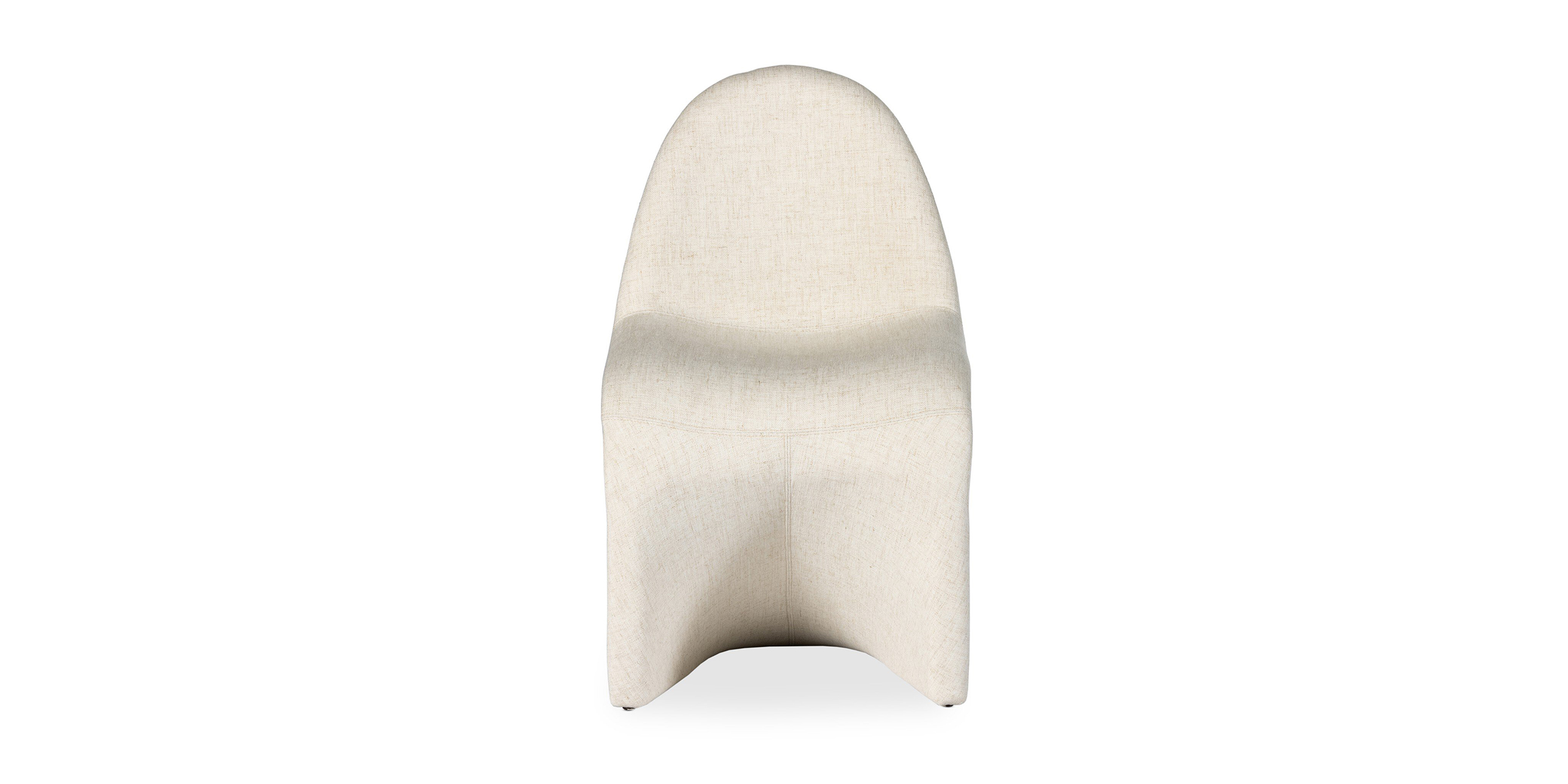 Contemporary curved chair in neutral tones, blending minimalism with comfort and versatile design.