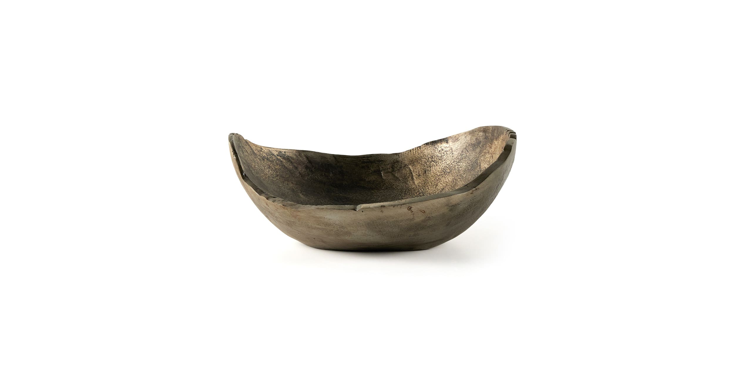 Handcrafted organic bowl in muted gray and bronze tones, merging art and functionality.