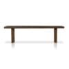 Minimalist wooden bench with dark finish, showcasing craftsmanship against a white background.