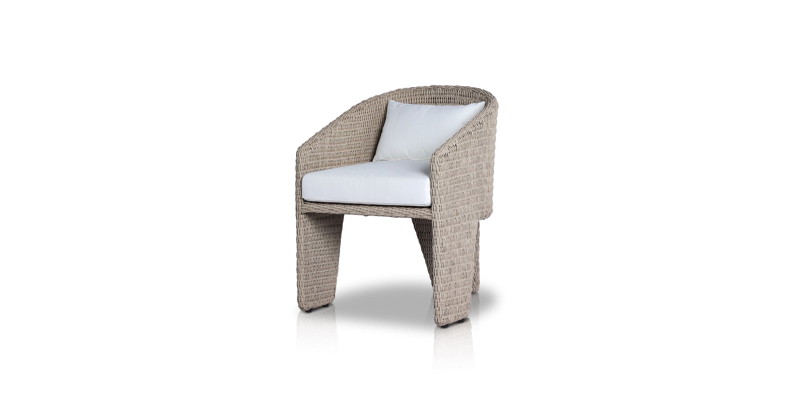 Chic woven accent chair with plush cushion, perfect for stylish and comfortable living spaces.