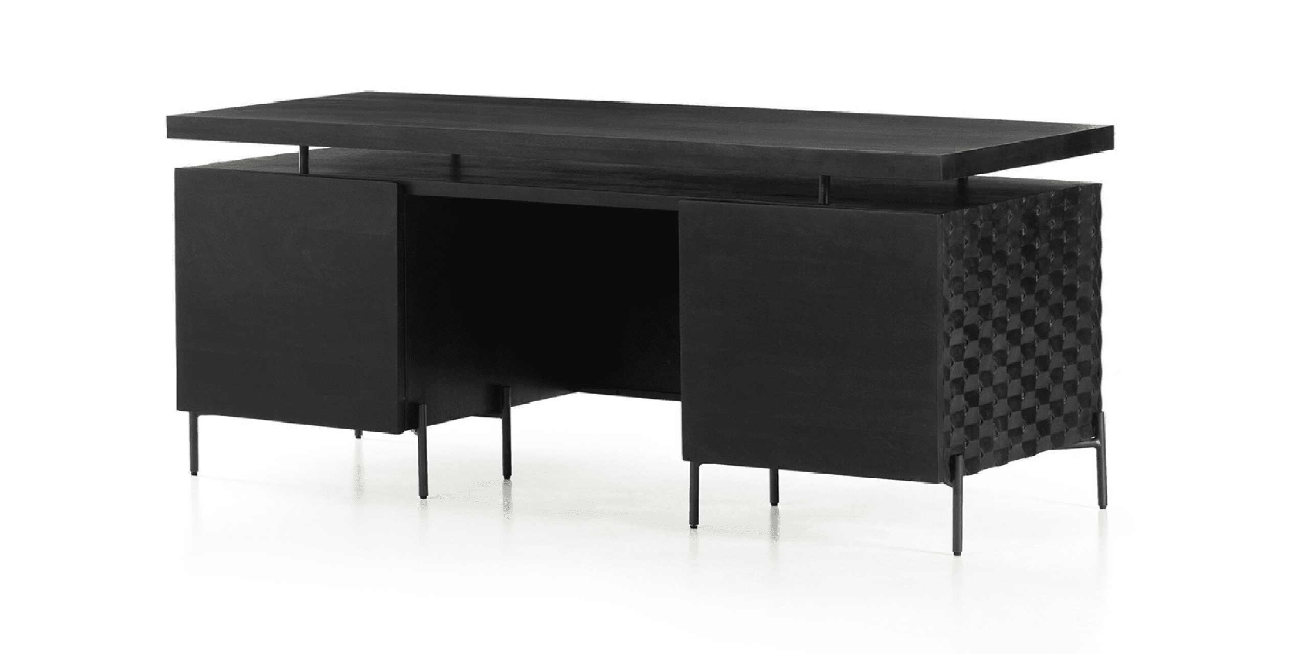 Contemporary black sideboard with textured panel and minimalist design for stylish storage solutions.