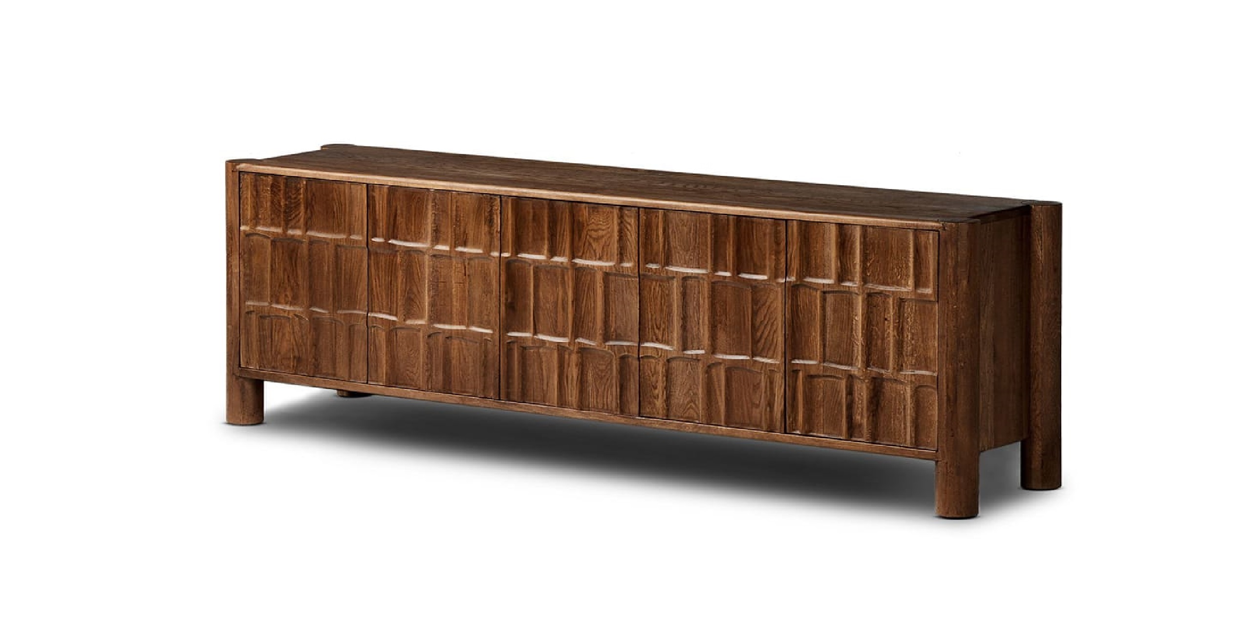 Elegant wooden console table with geometric design, perfect for enhancing any interior decor style.