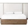 Modern minimalist bed with upholstered headboard and wooden frame, perfect for contemporary bedrooms.