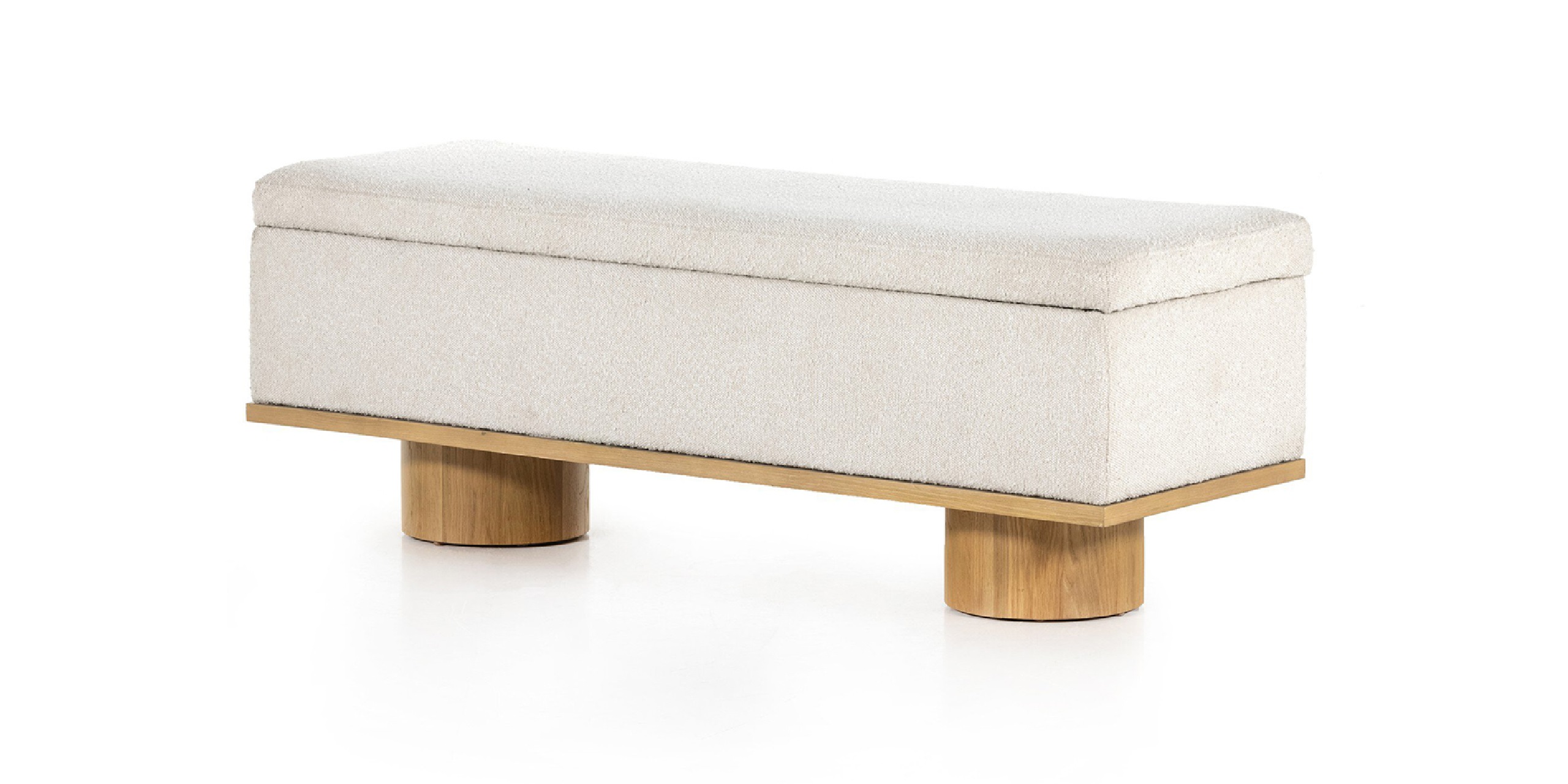 Elegant minimalist upholstered bench with light wood legs, perfect for modern interiors.