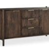 Stylish modern sideboard with ribbed design, gold handles, and spacious storage compartments.